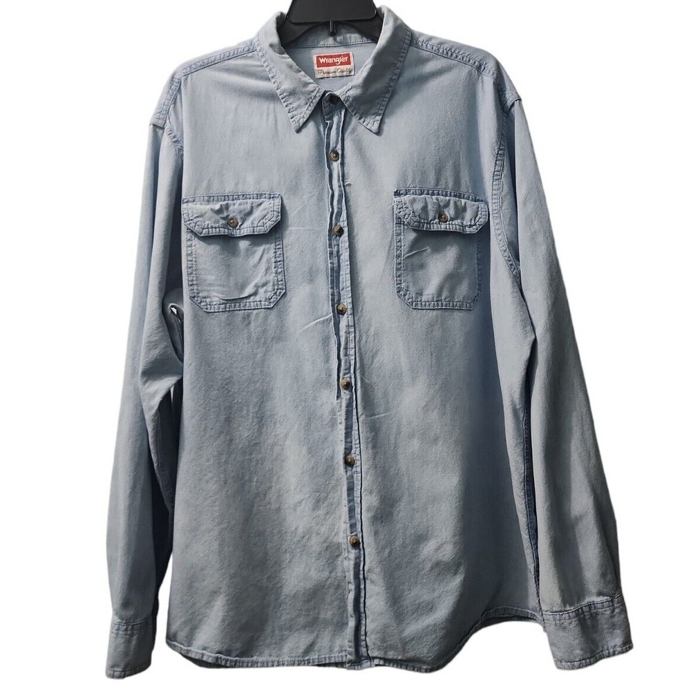 Wrangler Denim Shirt Relaxed Fit Long Sleeve‎ Button Up Work Shirt XL